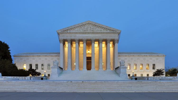 A panoramic view of the US Supreme Court Building in Washington D.C.