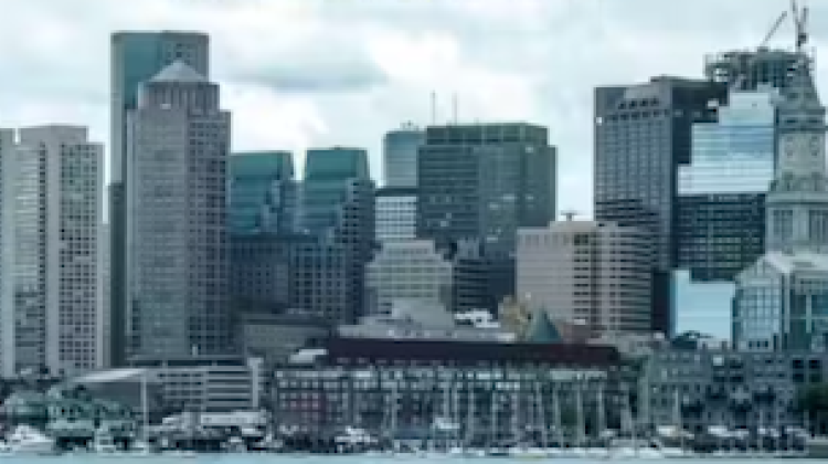 Cover of Idea City, shows the skyline of Boston from a view across the harbor and from the East