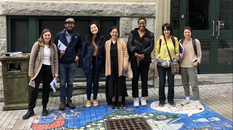 Group photo of students engaged in the Revitalizing Urban Main Streets practicum during one of their site visits to the City of Holyoke 
