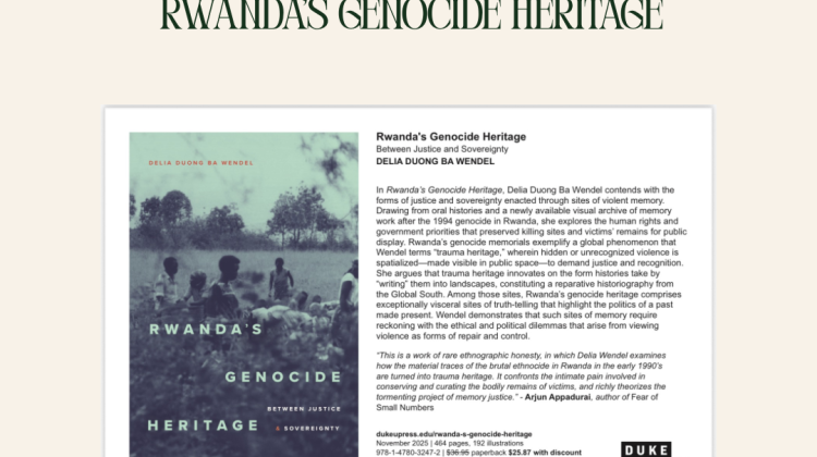 Delia Wendel's book cover for Rwanda's Genocide Heritage