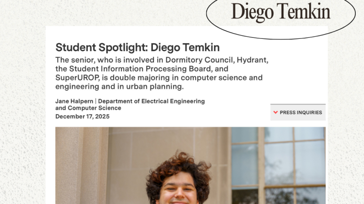 Diego Temkin being featured in MIT News