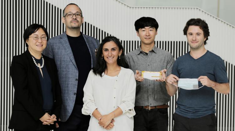 The research team, from left to right: Siqi Zheng, Tolga Durak, Canan Dagdeviren, Jin-Hoon Kim, and Colin Marcus.