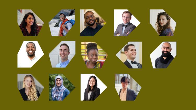 The inaugural cohort of MIT Morningside Academy for Design fellows includes (top row, l-r) Surbhi Agrawal, Jonathan Bessette, Justin Brazier, Alexander Crease, Ganit Goldstein; (middle row, l-r) Kyle Gordon, Elijah Martin, Mariama N'Diaye, AJ Perez, Pedro Reynolds-Cuéllar; (bottom row, l-r) Francesca Riccio-Ackerman, Jana Saadi, Natha (Bam) Singhasaneh, and Jonathan Zong.