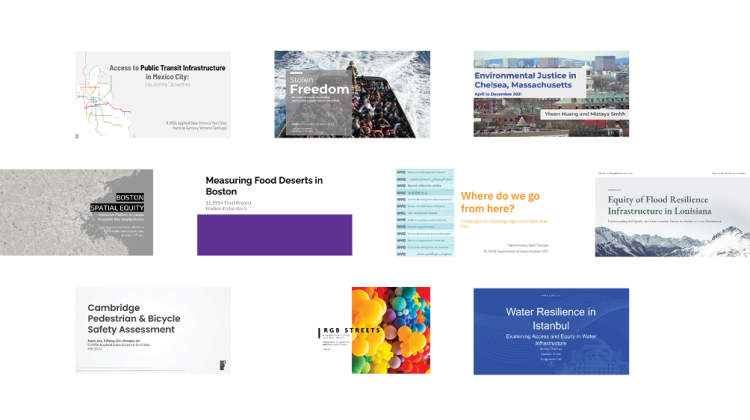 Collage of the title slides for the student presentations