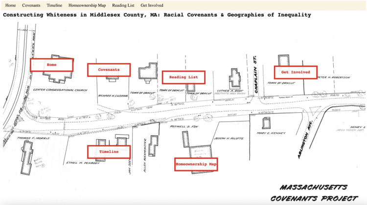 A screenshot of student website which depicts a street and houses with red squares overlaid