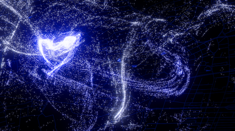 Map showing cell data China as light nodes, higher intensity indicates higher concentrations of data points.