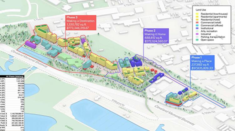 Rendering of a site plan developed by students for the ULI competition