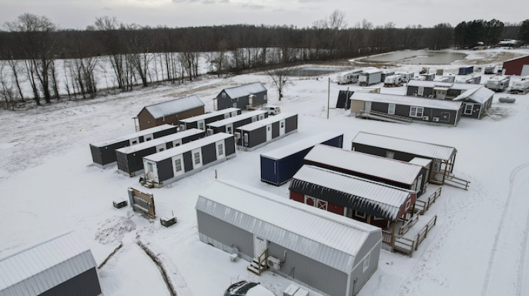 Temporary housing sits at Camp Graves, Monday, Jan. 15, 2024, in Water Valley, Ky. Two years after the tornado outbreak that killed dozens and leveled much of the real estate in Mayfield, many people are still living through another, slower disaster, the search for housing.