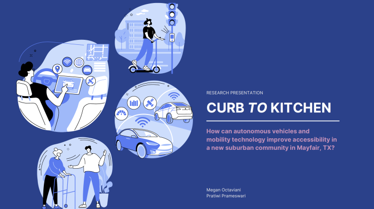 Illustration for Curb to Kitchen final report, four illustrations demonstrate multiple modes of autonomous mobility