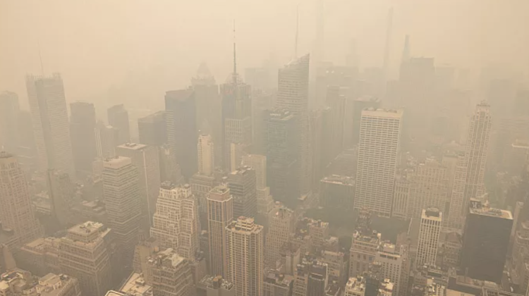 New York City is covered in haze as photographed from the Empire State Building observatory, Wednesday, 7 June 2023